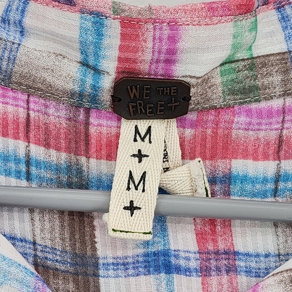 Free People Women's Plaid Button Up Tie Front Shirt - M - Picture 3 of 8